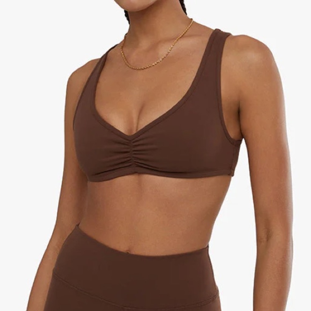 We Wore What Ruched Scoop Neck Bra - Chocolate